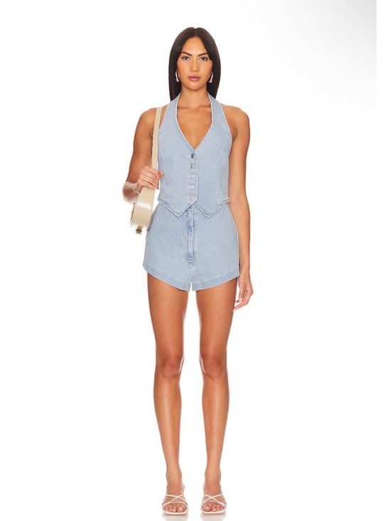 Amanda Uprichard Pants - Amanda Uprichard Kelso Romper in Iceberg Denim Size S